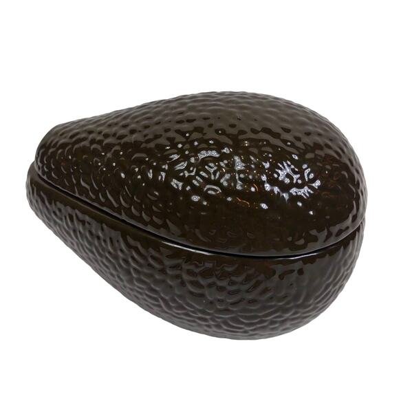 Avocado Shaped Guacamole Condiment Serving Dish w/Lid Embossed Ceramic - Picture 1 of 8